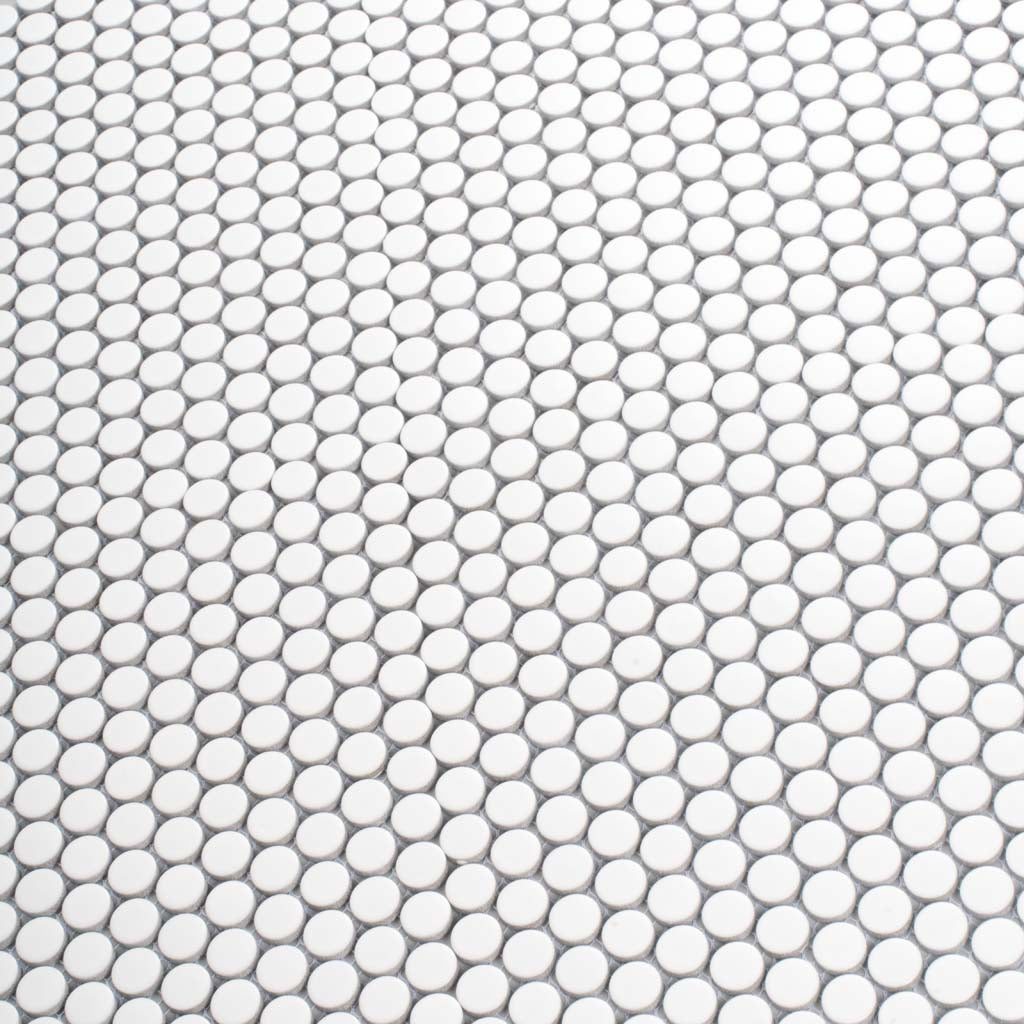 Pearl White 12x12 Matte Penny Round Porcelain Mosaic Tile (10 pack, 9.87 sq ft/case) - Sample