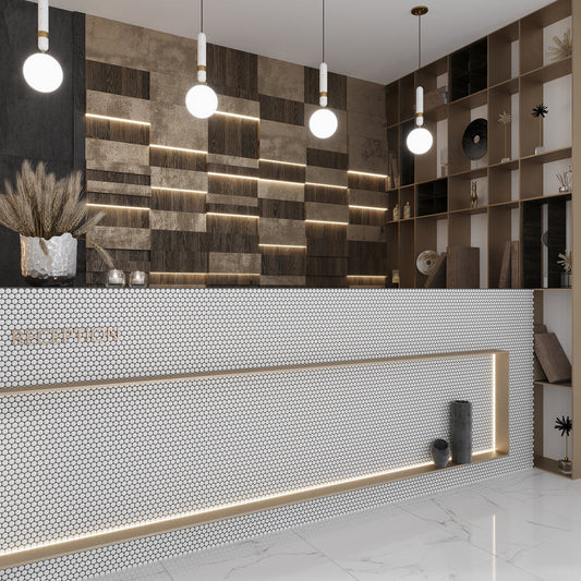 Pearl White 12x12 Matte Penny Round Porcelain Mosaic Tile (10 pack, 9.87 sq ft/case) - Sample