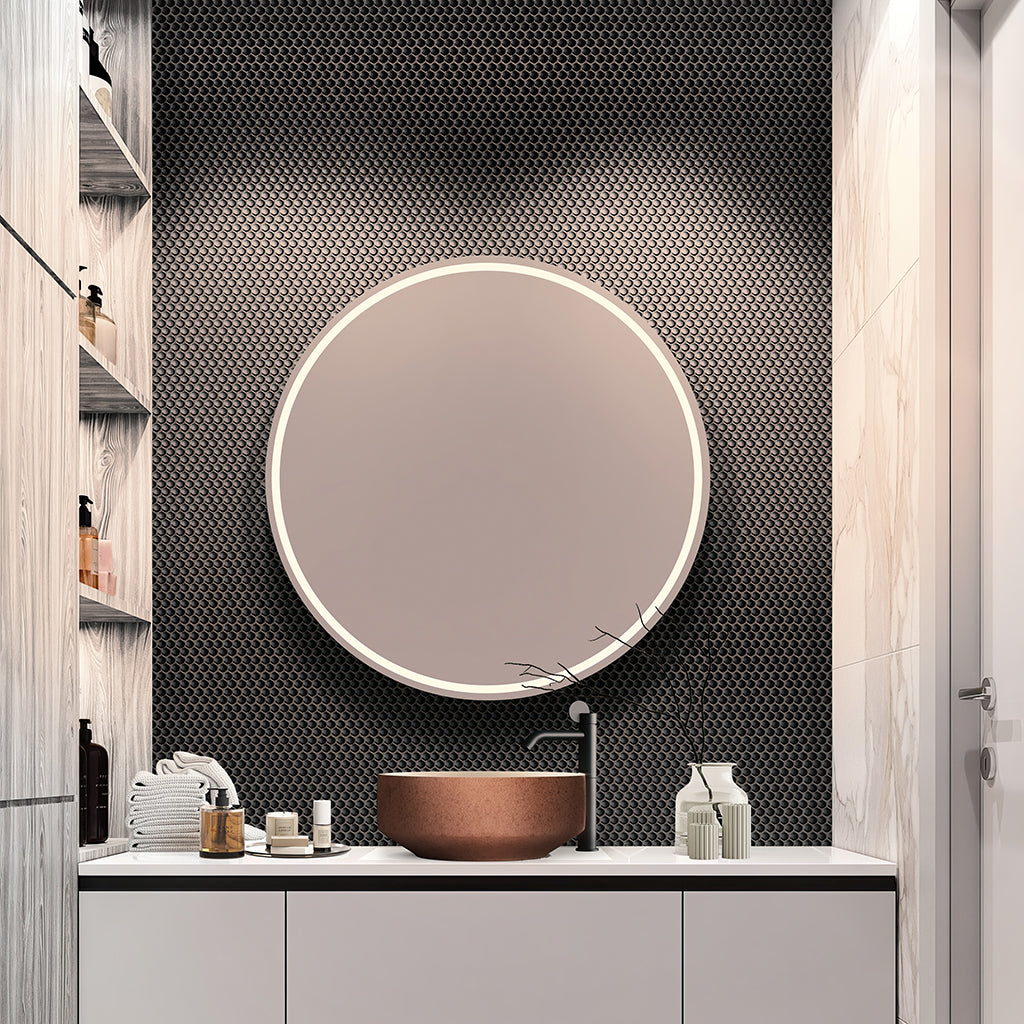 Black 12x12 Glossy Penny Round Porcelain Mosaic Tile (10 pack, 9.87 sq ft/case) - Sample