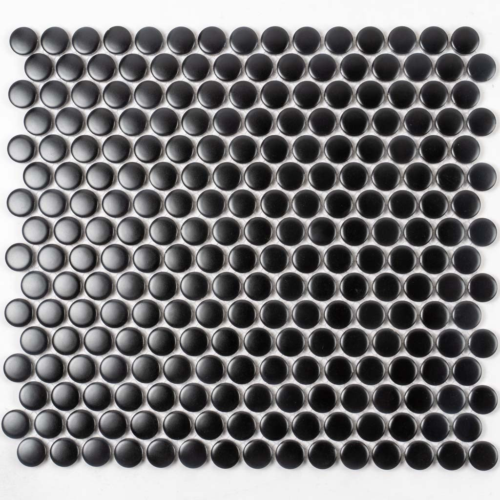 Black 12x12 Glossy Penny Round Porcelain Mosaic Tile (10 pack, 9.87 sq ft/case) - Sample
