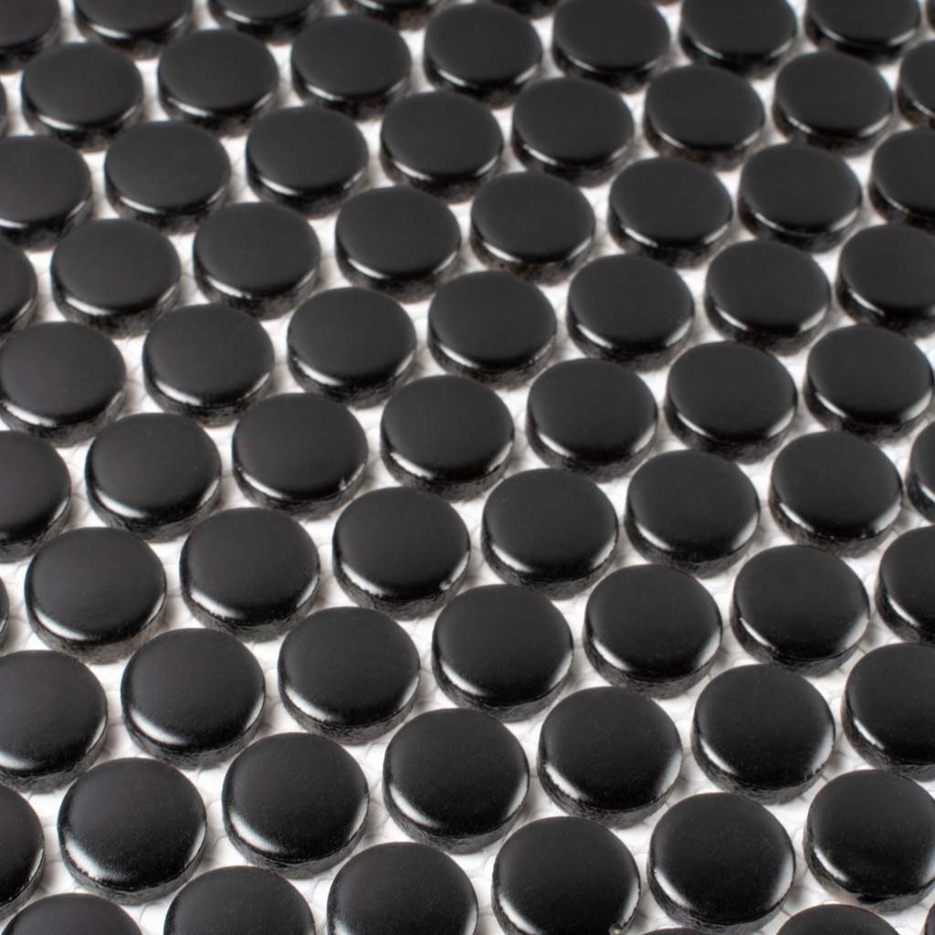 Black 12x12 Glossy Penny Round Porcelain Mosaic Tile (10 pack, 9.87 sq ft/case) - Sample