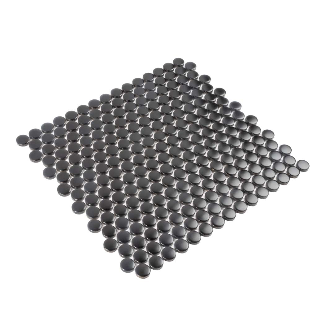 Black 12x12 Glossy Penny Round Porcelain Mosaic Tile (10 pack, 9.87 sq ft/case) - Sample