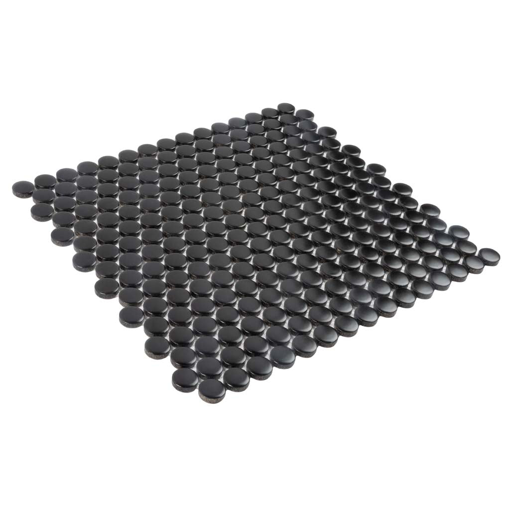 Black 12x12 Glossy Penny Round Porcelain Mosaic Tile (10 pack, 9.87 sq ft/case) - Sample