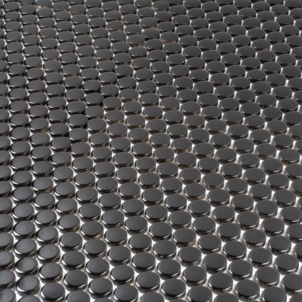 Black 12x12 Glossy Penny Round Porcelain Mosaic Tile (10 pack, 9.87 sq ft/case) - Sample