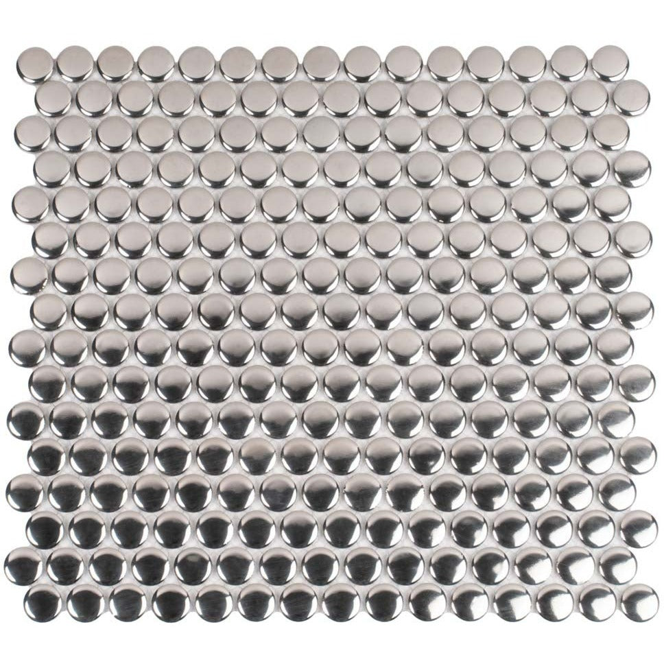 Metallic Silver 12x12 Glossy Penny Round Porcelain Mosaic Tile (10 pack, 9.87 sq ft/case) - Sample