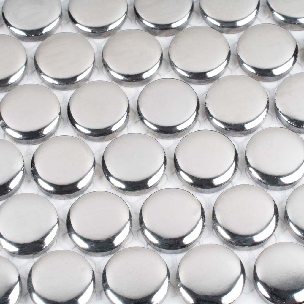 Metallic Silver 12x12 Glossy Penny Round Porcelain Mosaic Tile (10 pack, 9.87 sq ft/case) - Sample