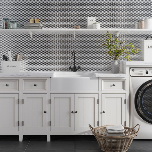 Metallic Silver 12x12 Glossy Penny Round Porcelain Mosaic Tile (10 pack, 9.87 sq ft/case) - Sample