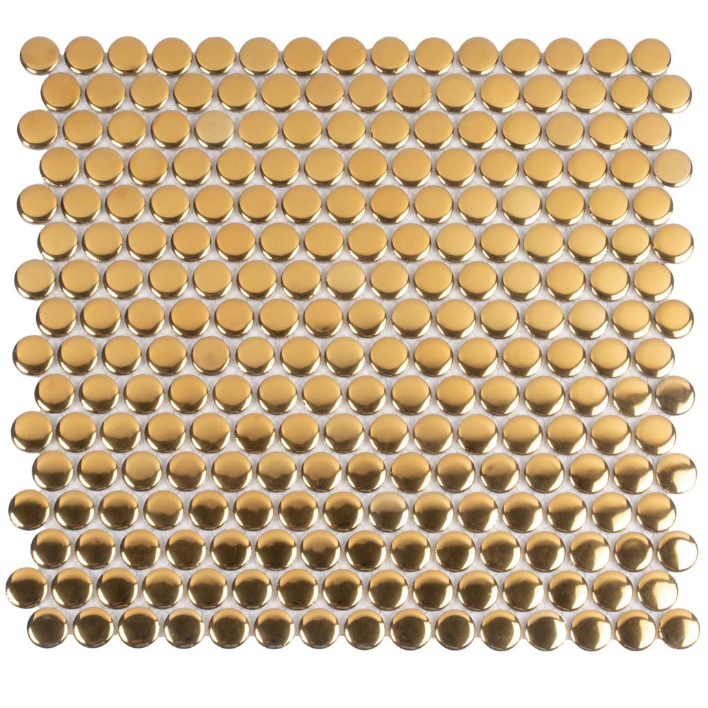 Gold 12x12 Glossy Penny Round Porcelain Mosaic Tile (10 pack, 9.87 sq ft/case) - Sample