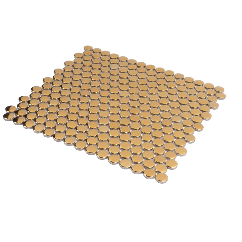 Gold 12x12 Glossy Penny Round Porcelain Mosaic Tile (10 pack, 9.87 sq ft/case) - Sample