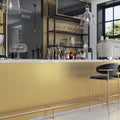 Gold glossy porcelain penny round mosaic tile on bar counter backsplash and wall panels