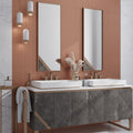 Copper gold matte penny round porcelain mosaic tile on bathroom wall