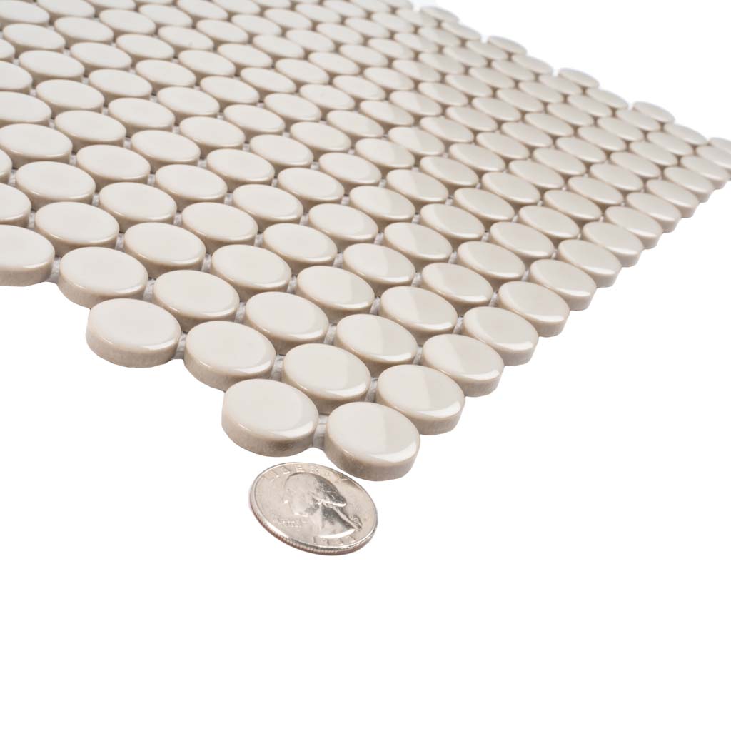 Portland Gray 12x12 Glossy Penny Round Porcelain Mosaic Tile (10 pack, 9.87 sq ft/case) - Sample