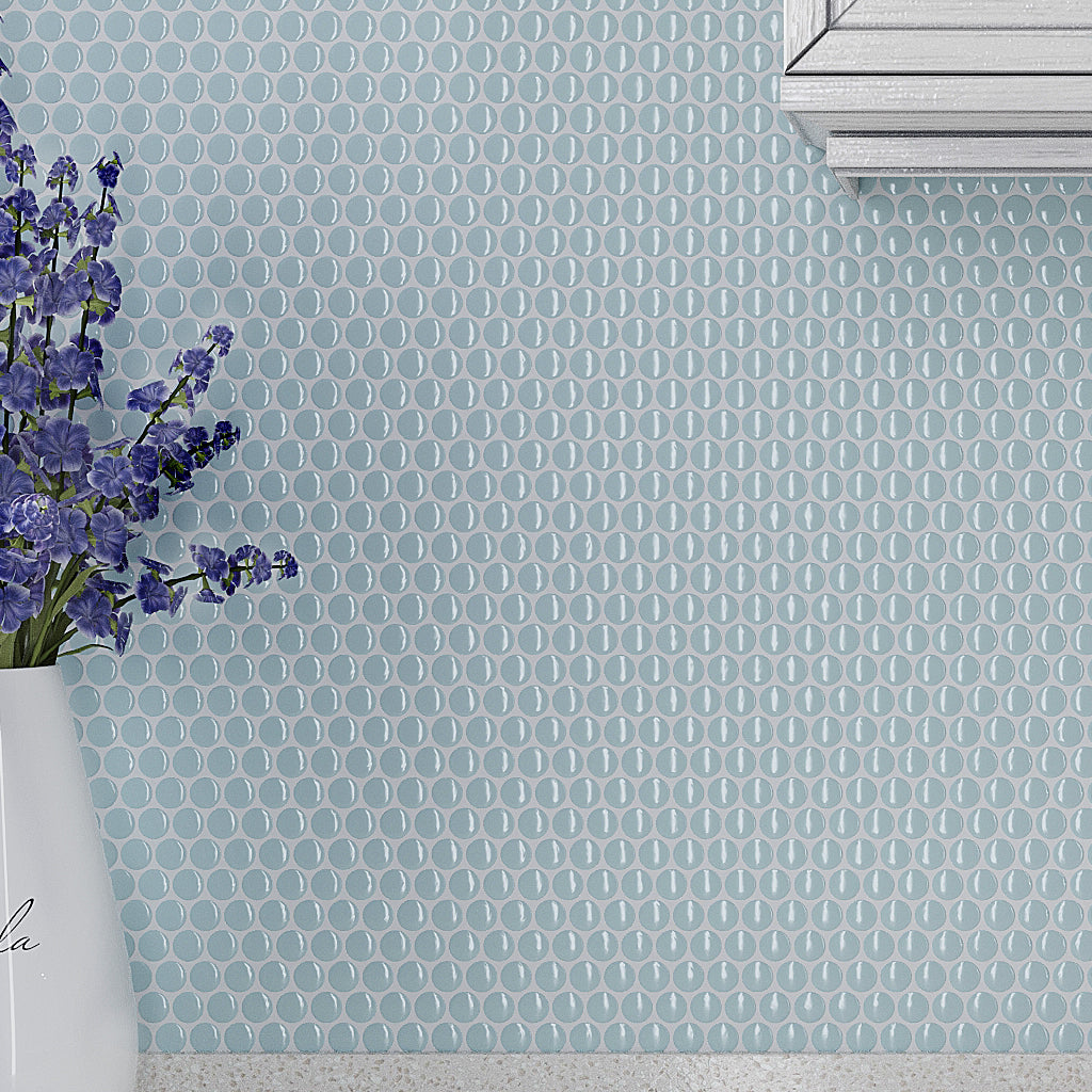 Cirkel Blue 11.46 in. x 12.4 in. Glossy Porcelain Mosaic Wall and Floor Tile (22 Cases, 217.14 sq ft/Pallet)