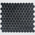 black matte hexagon porcelain mosaic tile sheet with uniform grout spacing