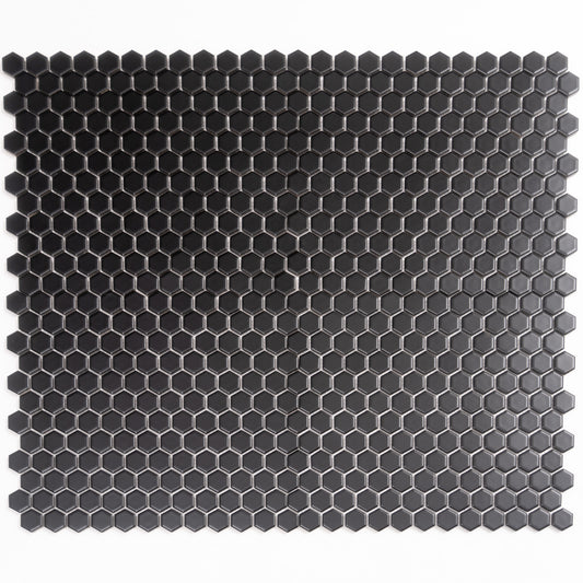 Cirkel Hex 10.2 in. x 11.8 in. Matte Black Porcelain Mosaic Wall and Floor Tile (8.36 sq ft/case) - 10 pack