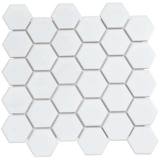 Cirkel Hex 10.7 in. x 11.1 in. Matte White Porcelain Mosaic Wall and Floor Tile (8.25 sq ft/case) - 10 pack