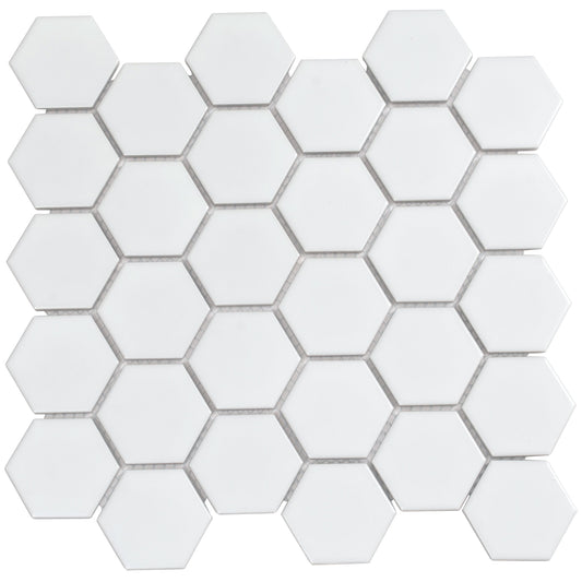 Sample-White 11x11 Matte Hexagon Porcelain Mosaic Tile (10 pack, 8.25 sq ft/case)