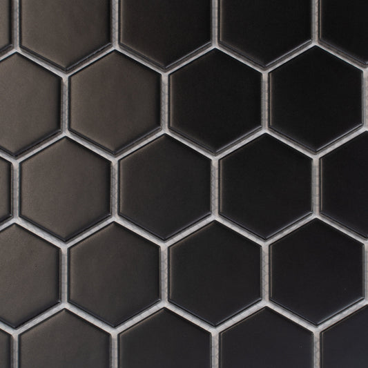 Black 11x11 Matte Hexagon Porcelain Mosaic Tile (10 pack, 8.25 sq ft/case) - Sample