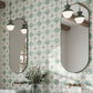 white dusty sage green 8x8 matte square porcelain tile with star motif pattern