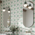 white dusty sage green 8x8 matte square porcelain tile with star motif pattern