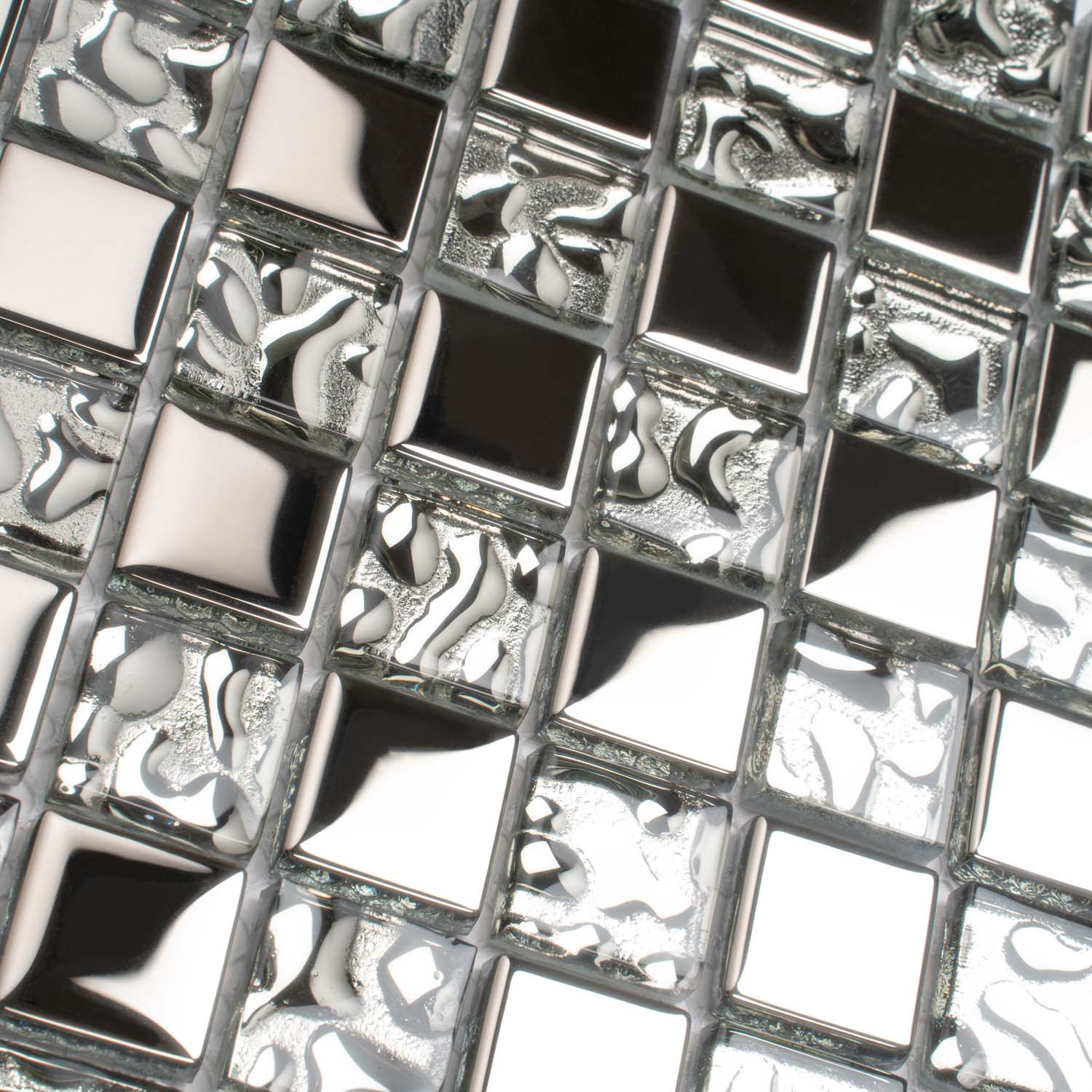Silver 12x12 Glossy Square Glass Mosaic Tile (5 pack, 4.83 sq ft/case) - Sample