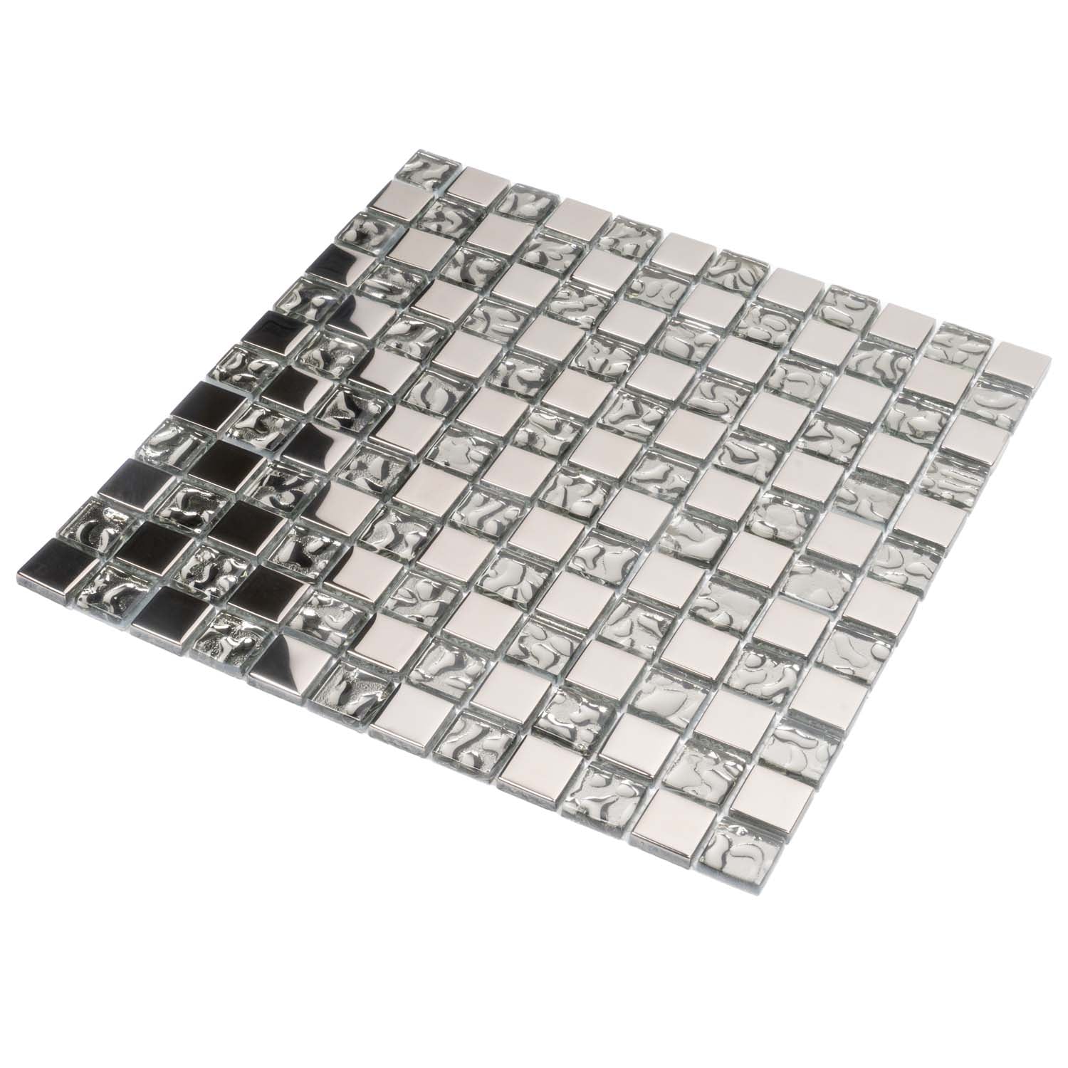 Silver 12x12 Glossy Square Glass Mosaic Tile (5 pack, 4.83 sq ft/case) - Sample