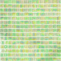 Glossy lime green 12x12 glass mosaic tile sheet with iridescent finish and square tiles