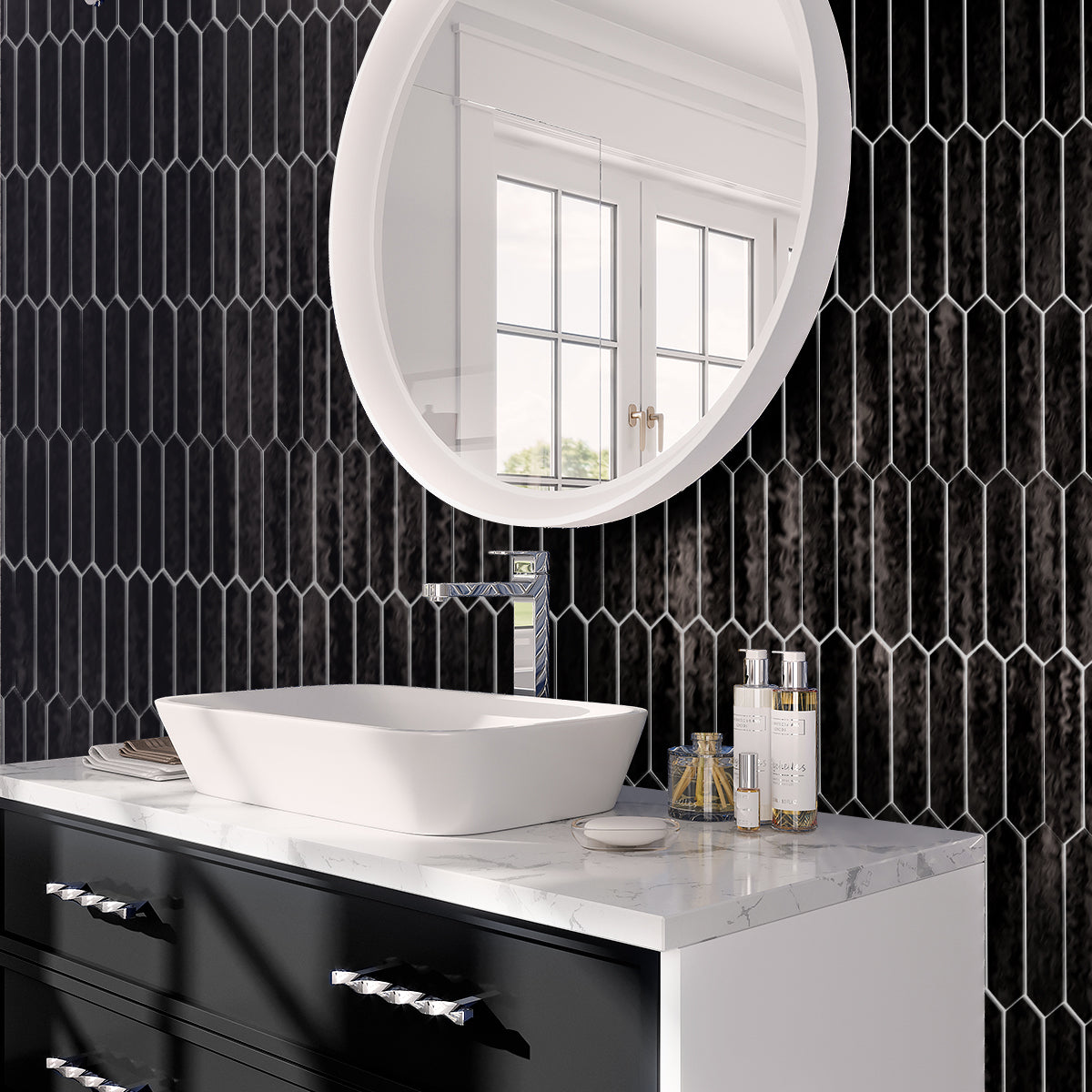 Black 2x10 Glossy Picket Ceramic Tile (23 pack, 2.37 sq ft/case