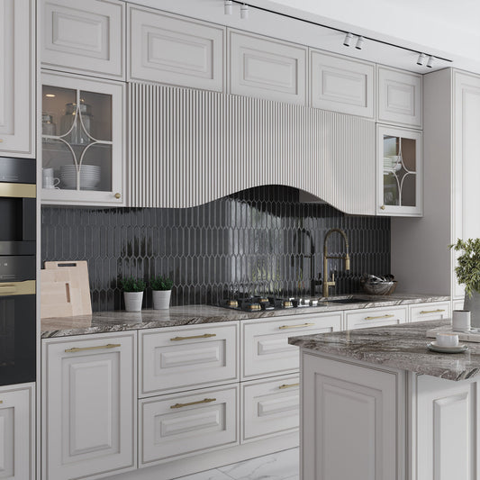 Black 2x10 Glossy Picket Ceramic Tile (23 pack, 2.37 sq ft/case) - Sample