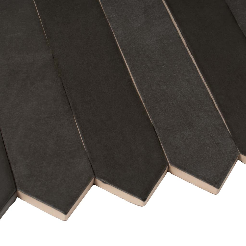 Black 2x10 Matte Picket Ceramic Tile (23 pack, 2.37 sq ft/case) - Sample