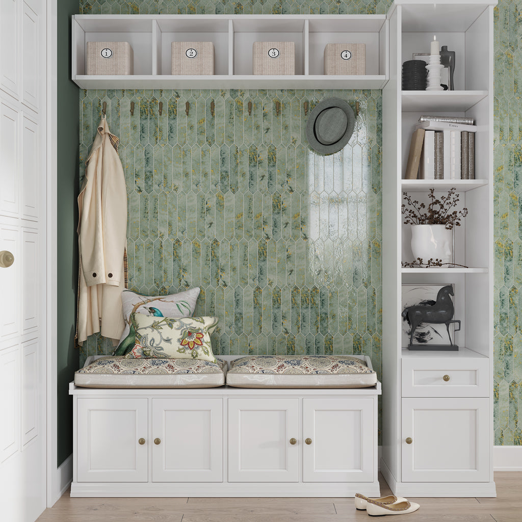 Moss Green 2x10 Glossy Picket Ceramic Tile (23 pack, 2.37 sq ft/case) - Sample