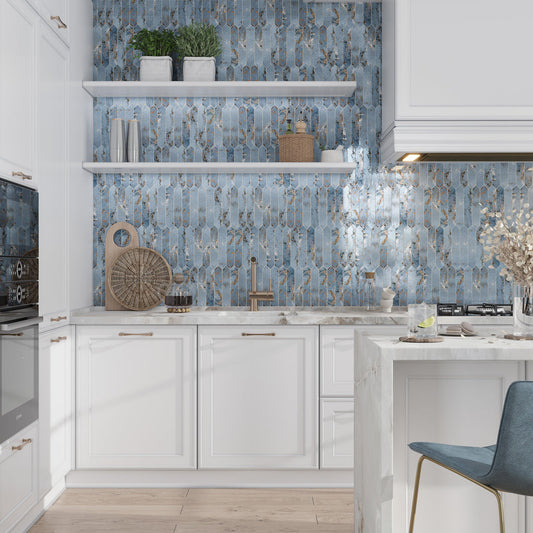 Blue 2x10 Glossy Picket Ceramic Tile (23 pack, 2.37 sq ft/case) - Sample