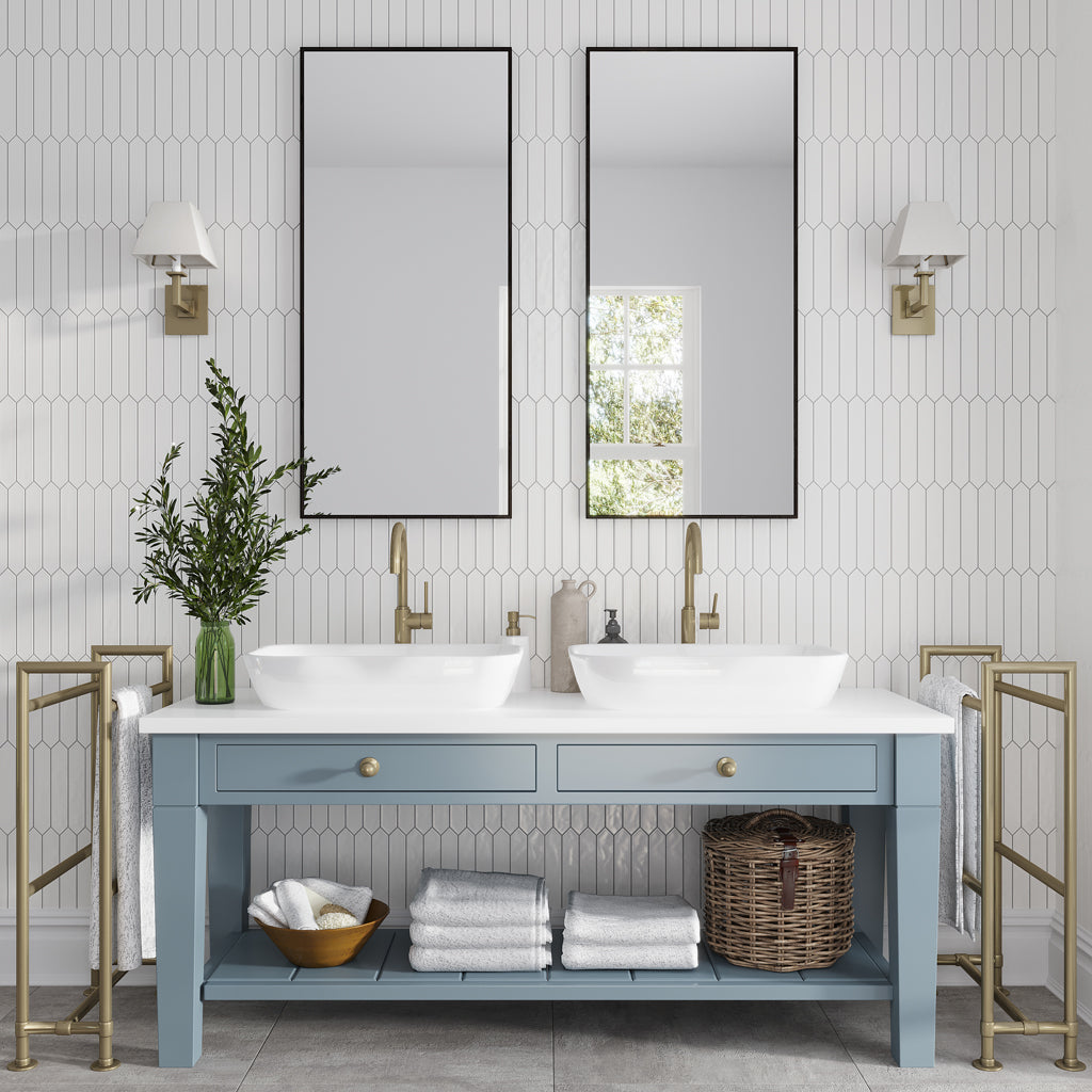 23 pack Festa 1.7 in. x 9.6 in. Matte White Ceramic Picket Wall and Floor Tile (2.37 sq ft/case) - Sample