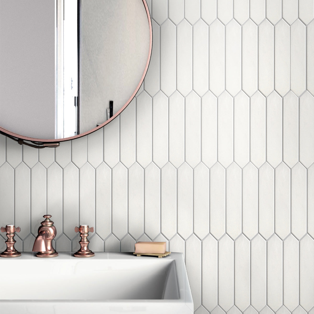 23 pack Festa 1.7 in. x 9.6 in. Matte White Ceramic Picket Wall and Floor Tile (2.37 sq ft/case) - Sample