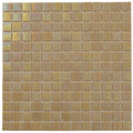 Beige glossy glass mosaic tile sheet with uniform square 12x12 pieces ideal for walls and floors