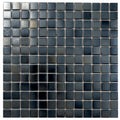 Shimmer black 12x12 glossy uniform square glass mosaic tile sheet in dark reflective black finish