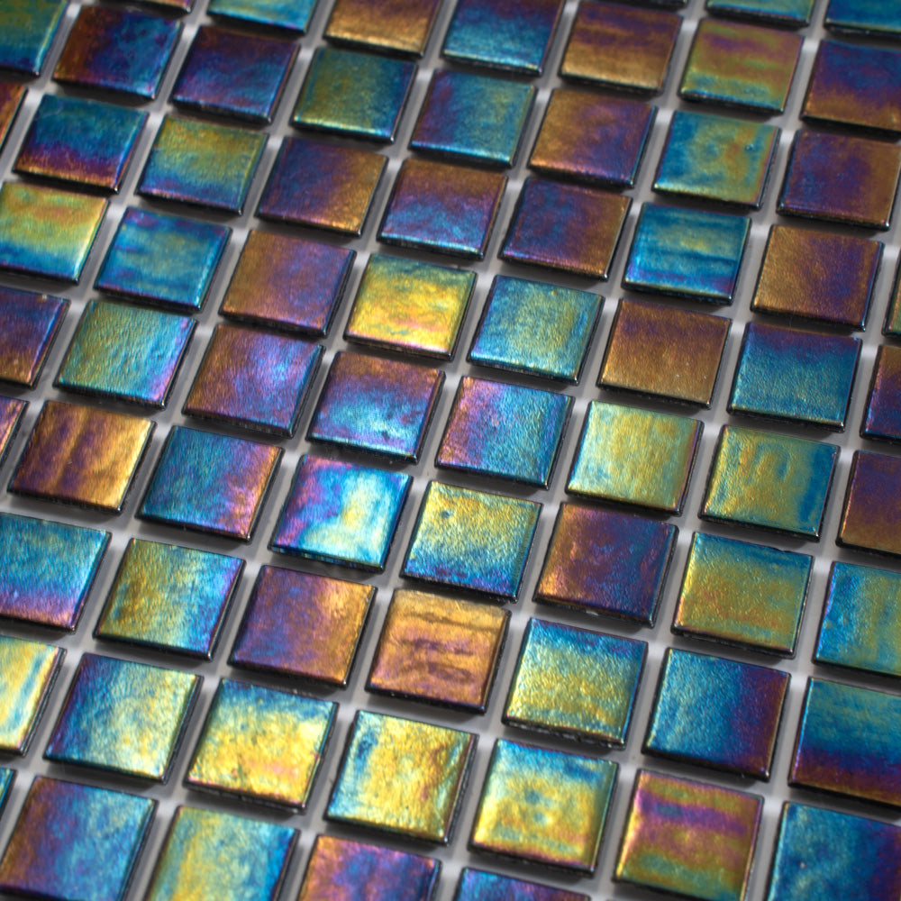 Black Iridescence 12x12 Glossy Uniform Square Glass Mosaic Tile (20 pack, 20 sq ft/case) - Sample