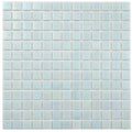 12x12 glossy stone blue glass mosaic tile sheet with uniform small squares and iridescent finish