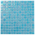Glossy turquoise blue 12x12 square glass mosaic tile sheet with iridescent finish for wall and floor