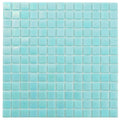 Glossy sky blue 12x12 glass mosaic tile sheet with uniform square tiles for wall and floor