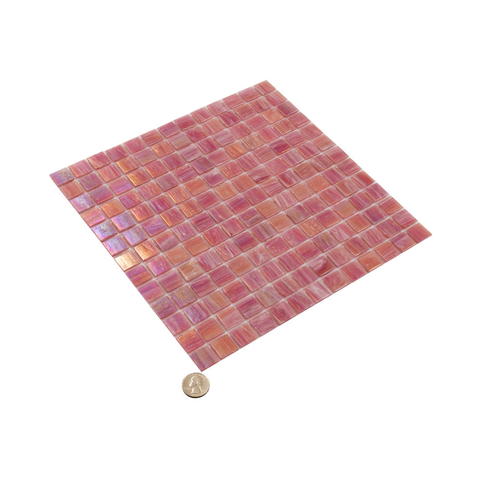 20-pack Nacreous 12 in. x 12 in. Glossy Punch Pink Glass Mosaic Wall and Floor Tile (20 sq ft/case) - Sample