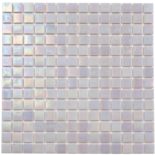 Glossy pearlescent pink 12x12 glass mosaic tiles with reflective iridescent finish