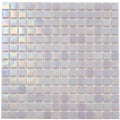 Glossy pearlescent pink 12x12 glass mosaic tiles with reflective iridescent finish
