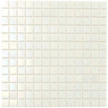 Glossy cotton white 12x12 inch square glass mosaic tile with uniform small squares mesh-mounted