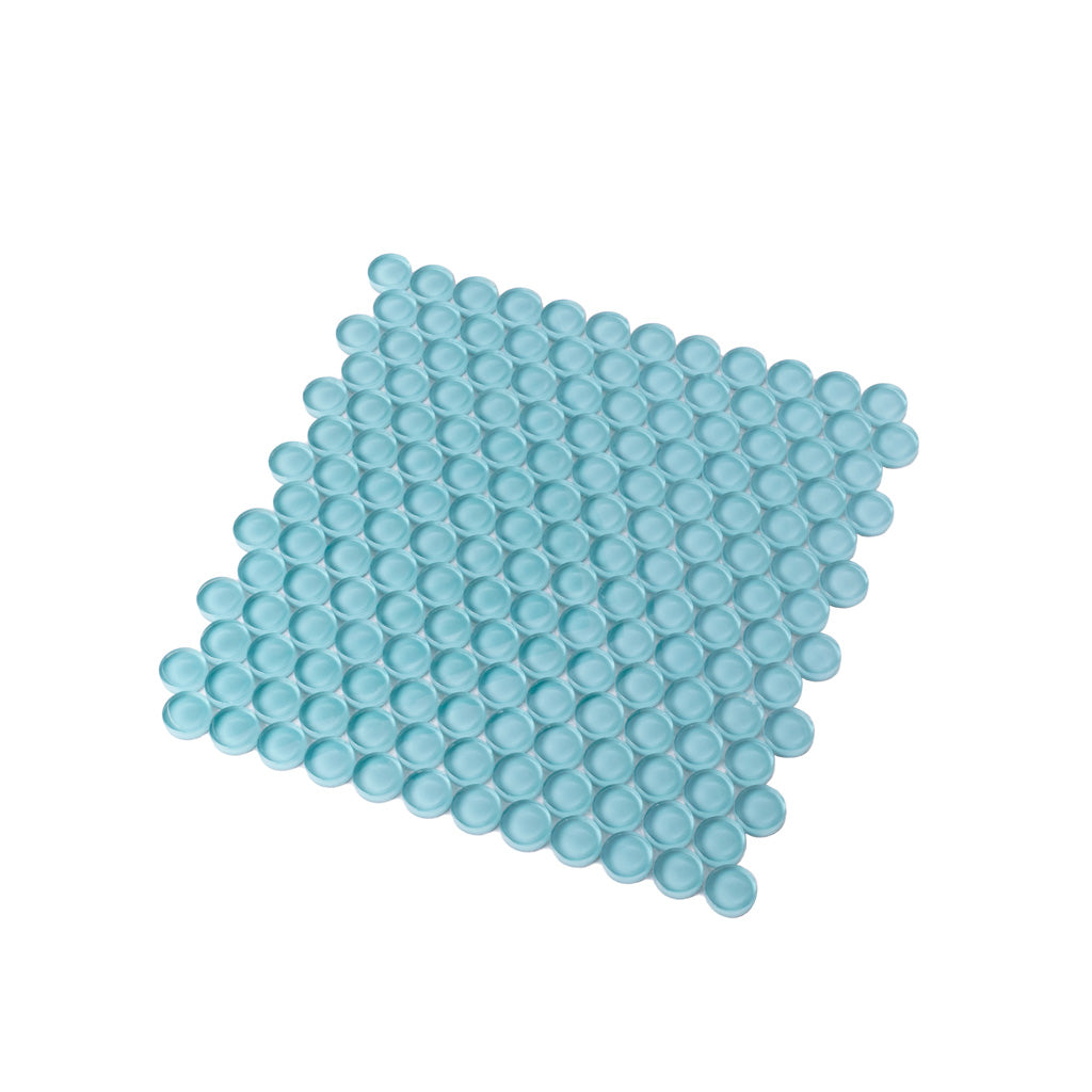 Sky Blue 12x12 Glossy Penny Round Glass Mosaic Tile (5 pack, 5 sq ft/case) - Sample