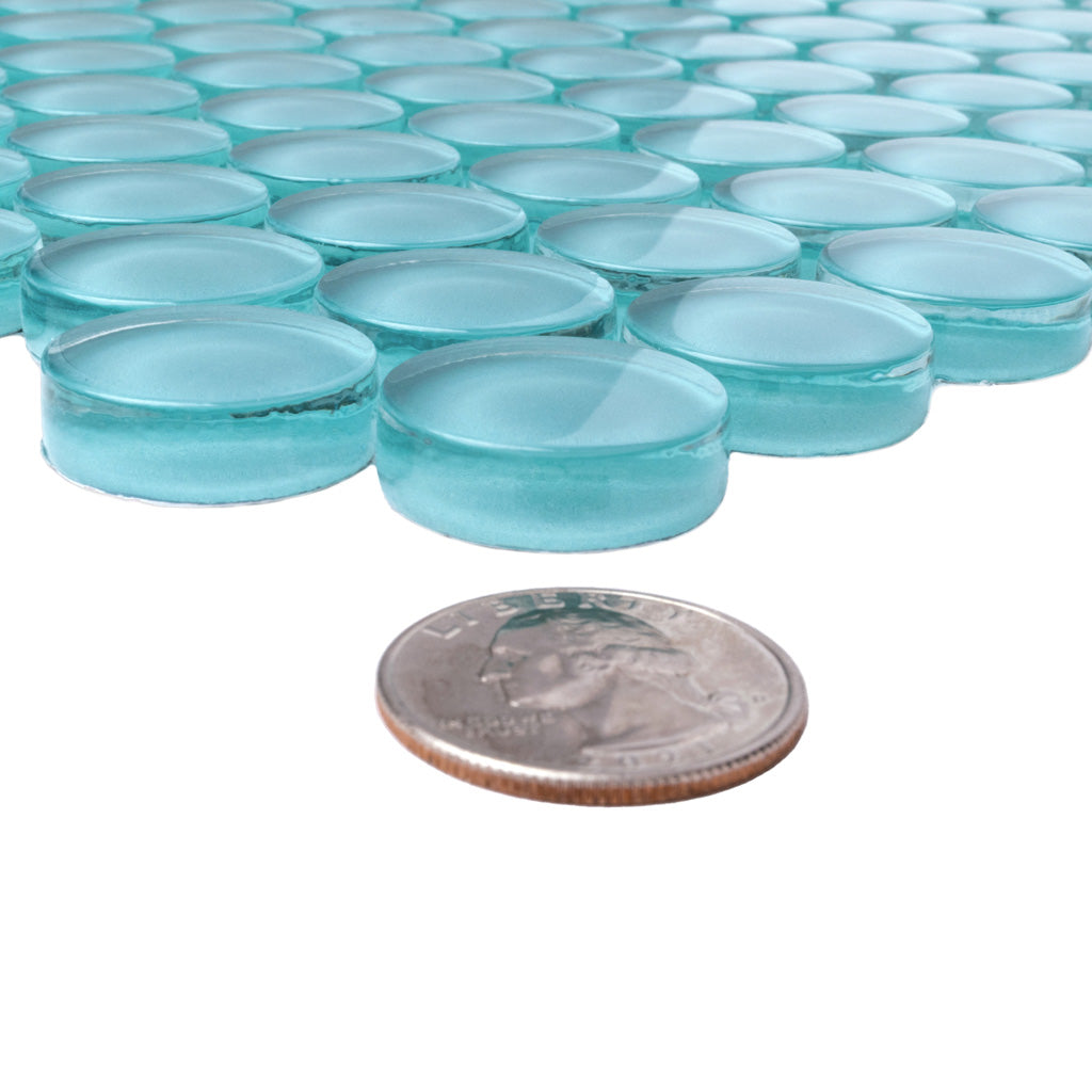 Sky Blue 12x12 Glossy Penny Round Glass Mosaic Tile (5 pack, 5 sq ft/case) - Sample