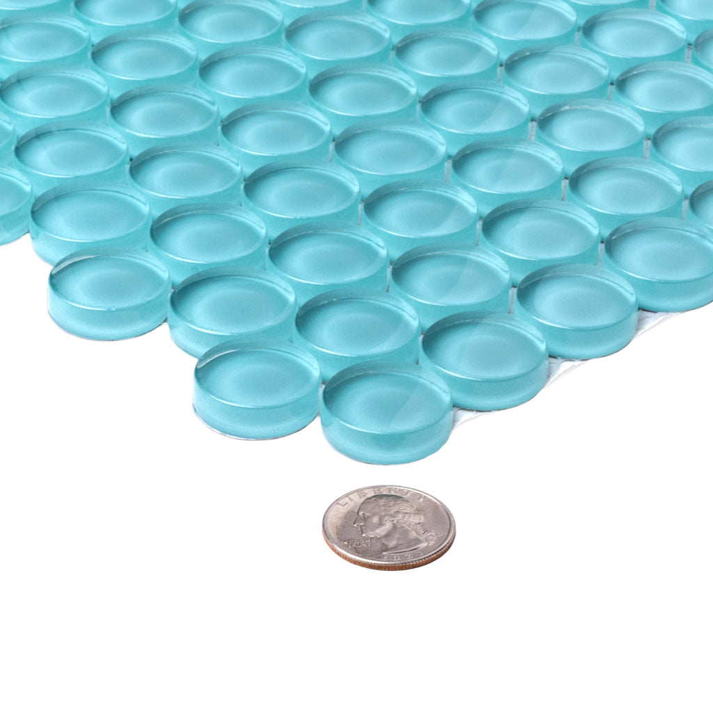 Sky Blue 12x12 Glossy Penny Round Glass Mosaic Tile (5 pack, 5 sq ft/case) - Sample