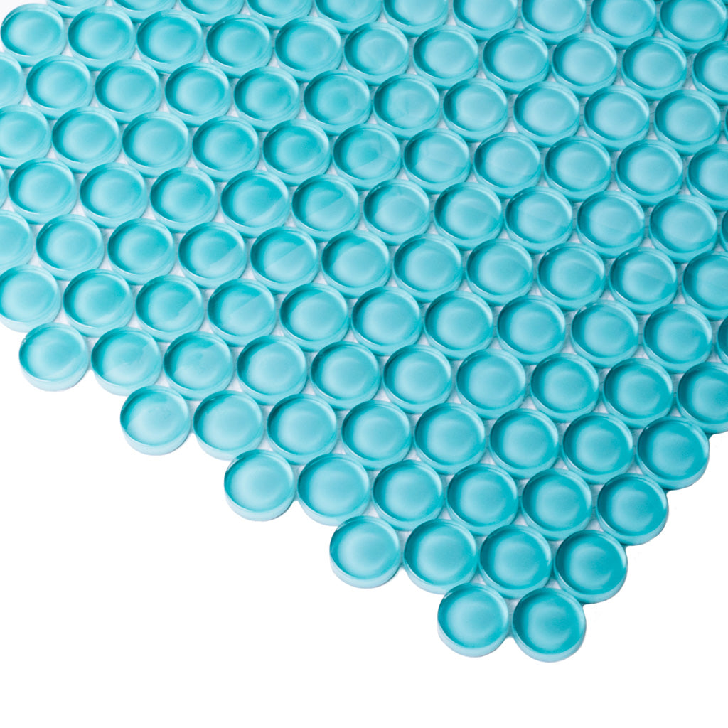 Sky Blue 12x12 Glossy Penny Round Glass Mosaic Tile (5 pack, 5 sq ft/case) - Sample
