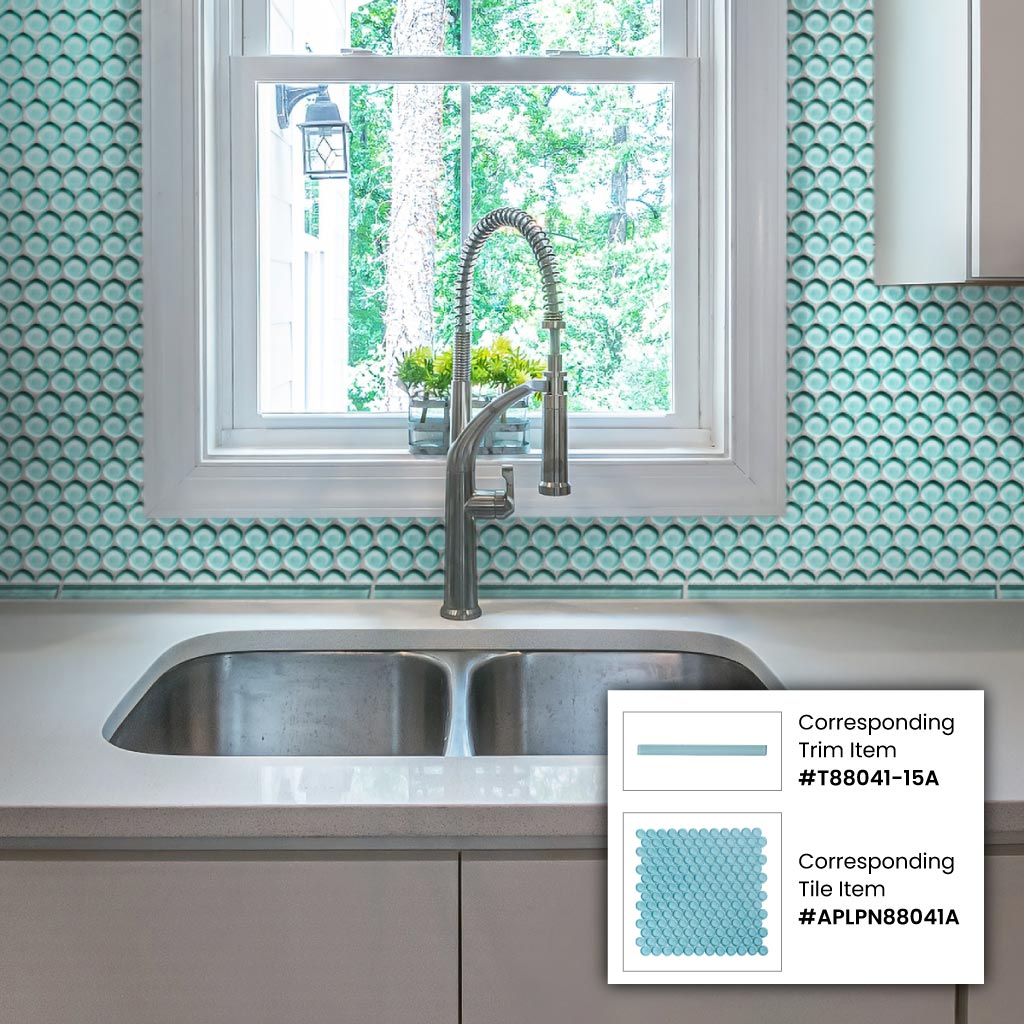 Sky Blue 12x12 Glossy Penny Round Glass Mosaic Tile (5 pack, 5 sq ft/case) - Sample