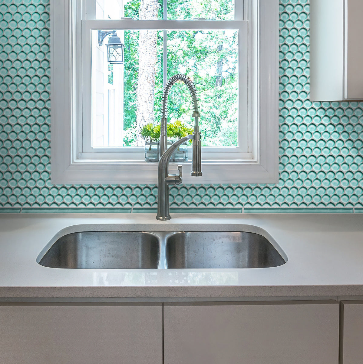 Sky Blue 12x12 Glossy Penny Round Glass Mosaic Tile (5 pack, 5 sq ft/case) - Sample